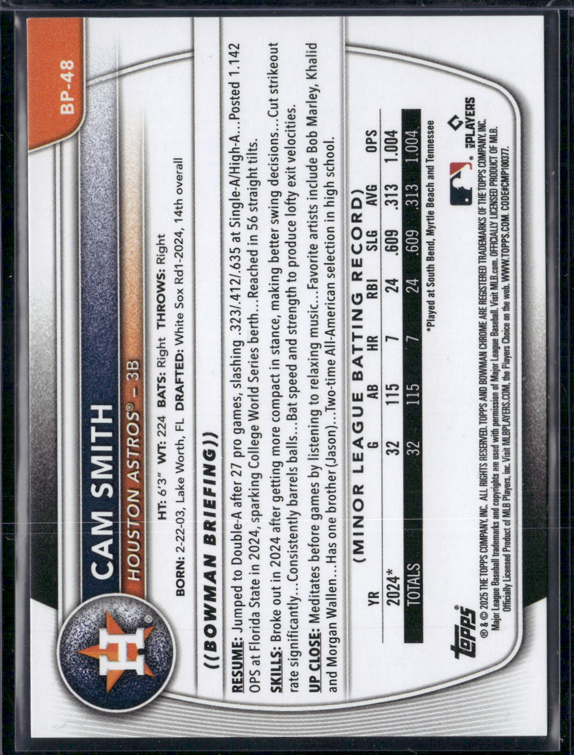 2025 Bowman CAM SMITH #BP-48