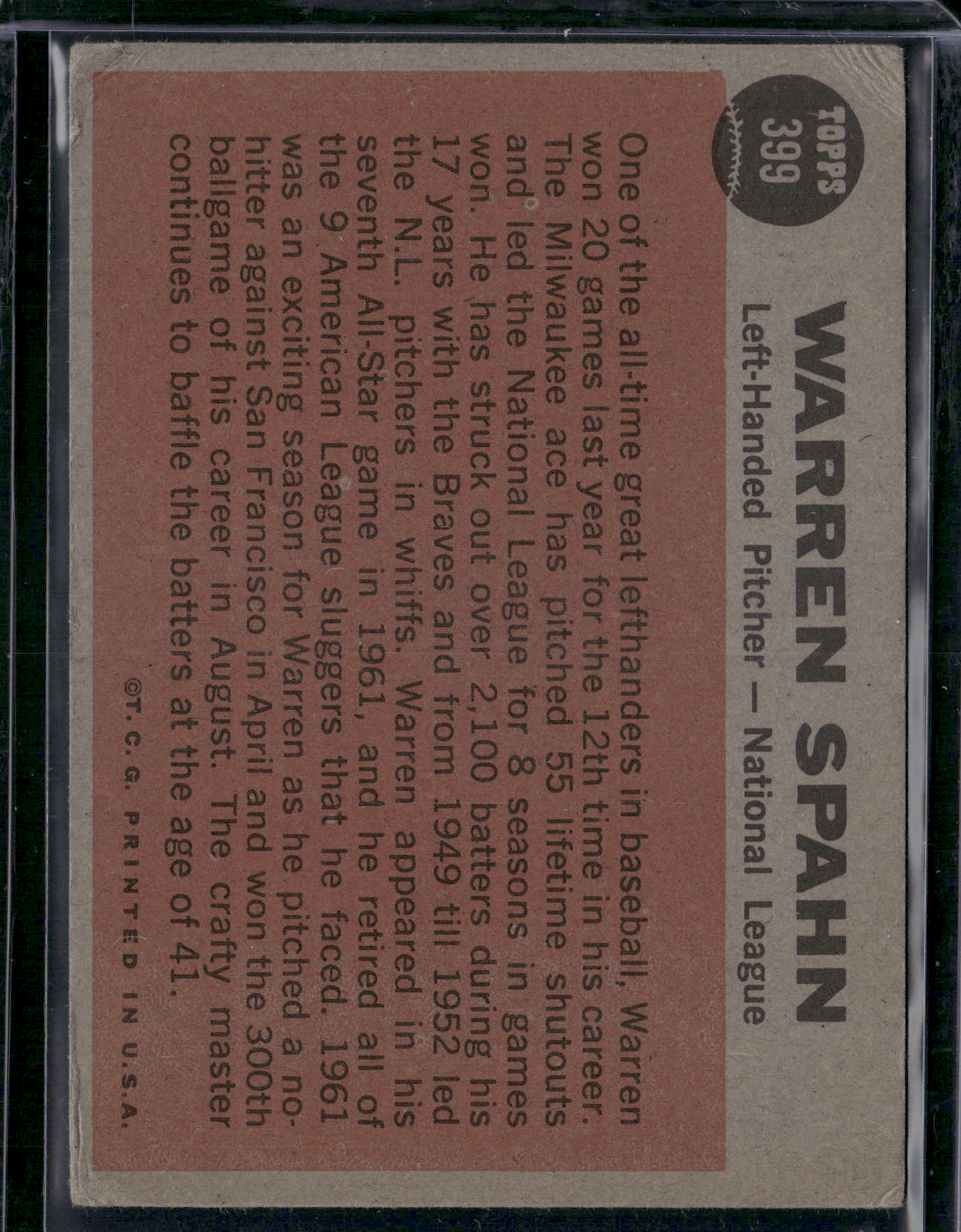 1962 Topps WARREN SPAHN #399