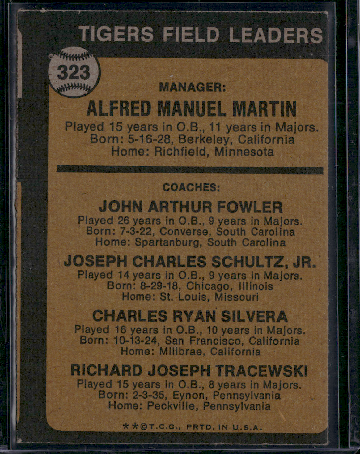 1973 Topps BILLY MARTIN #323