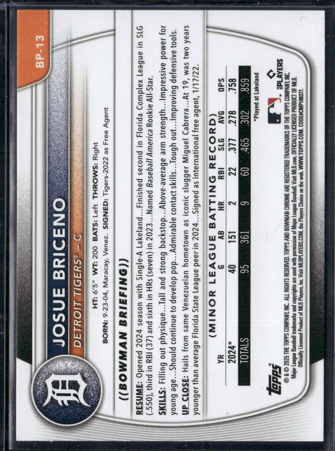 2025 Bowman JOSUE BRICENO #BP-13 1st Bowman