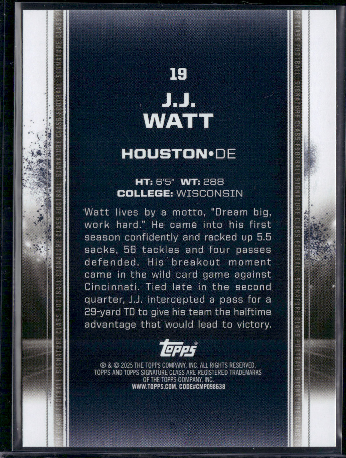 2024 Topps Signature Class J.J. WATT #19