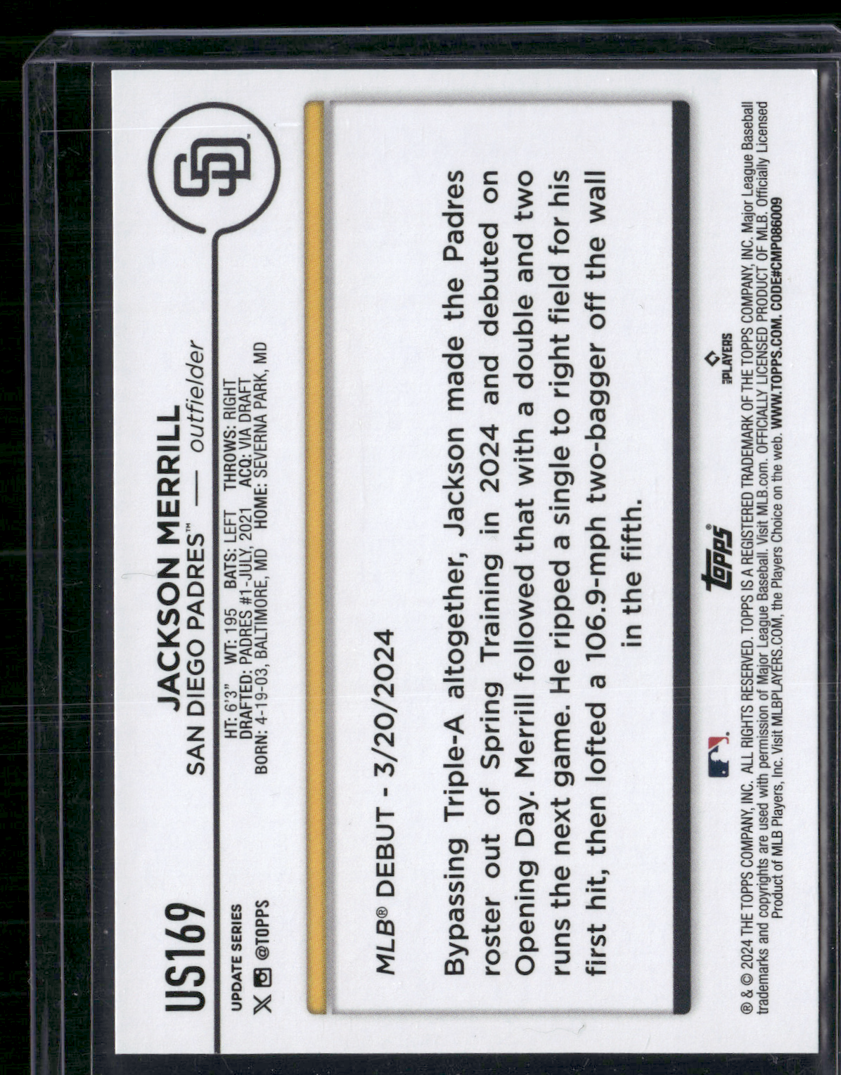 2024 Update JACKSON MERRILL #US169 Rookie