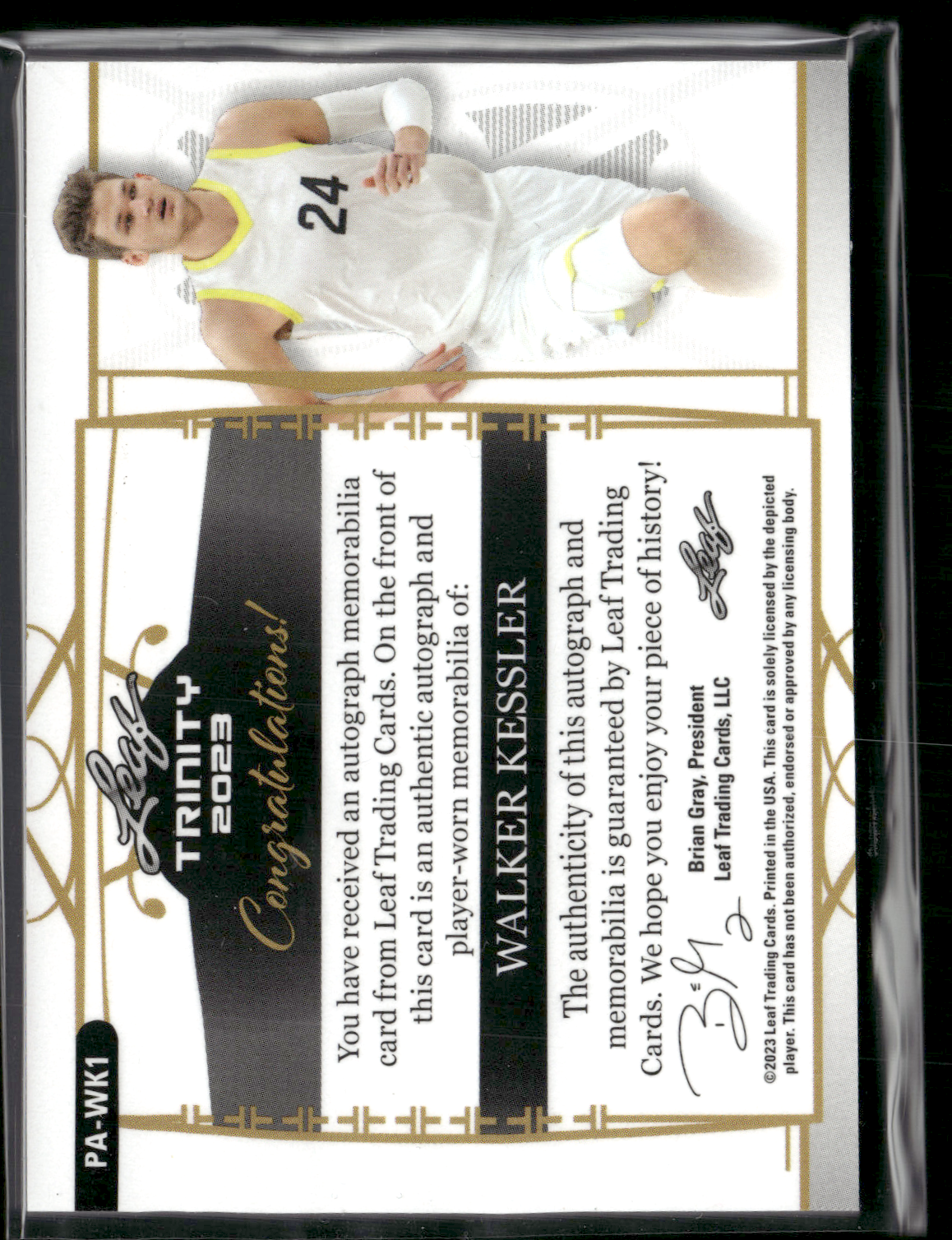 2023 Trinity Basketball WALKER KESSLER #PA-WK1 Rookie Patch Auto 67/99 RC