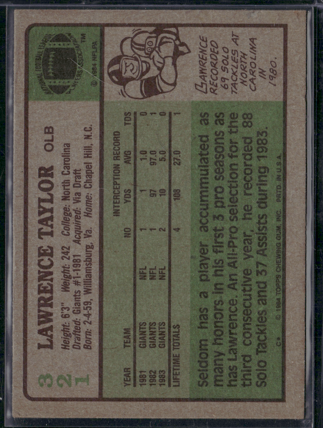 1984 Topps LAWRENCE TAYLOR #321