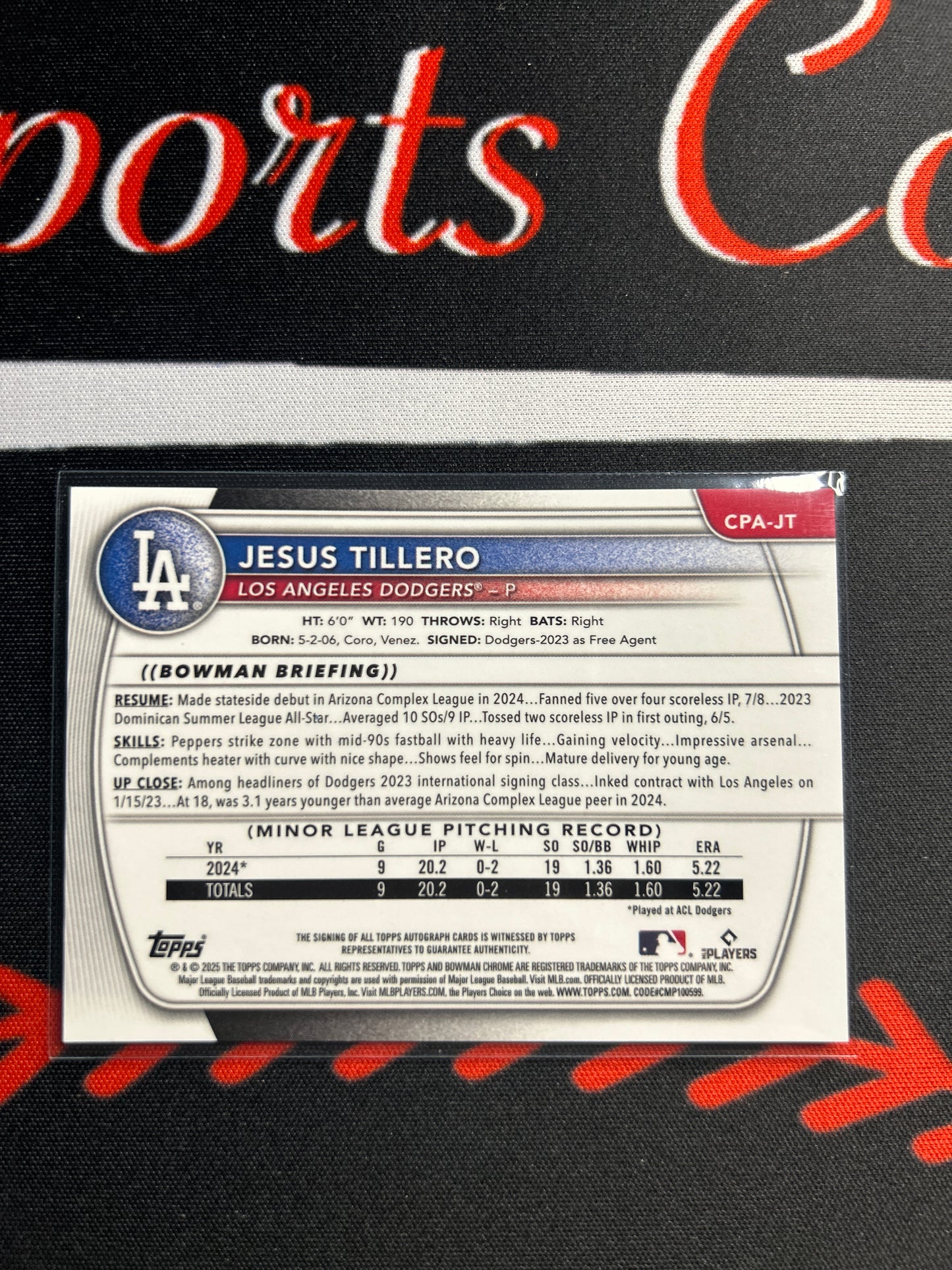 2025 Bowman JESUS TILLERO #CPA-JT Auto 1st Bowman