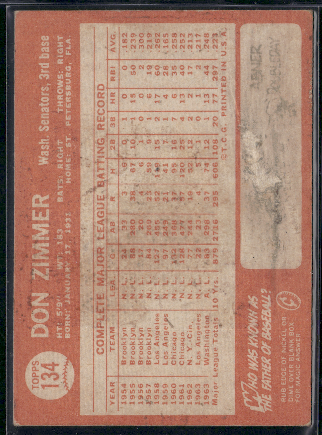 1964 Topps DON ZIMMER #134