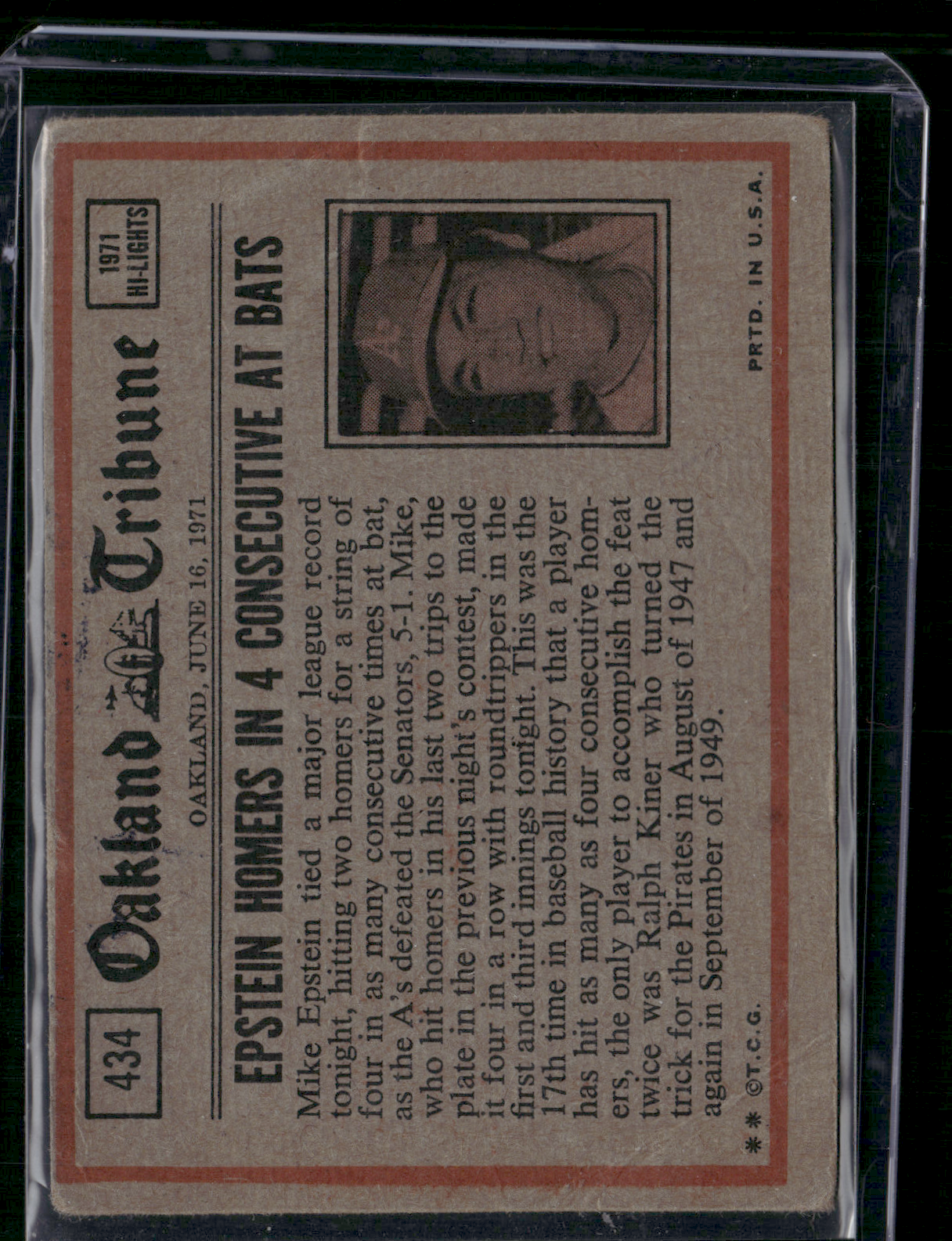 1972 Topps JOHNNY BENCH #434 In Action