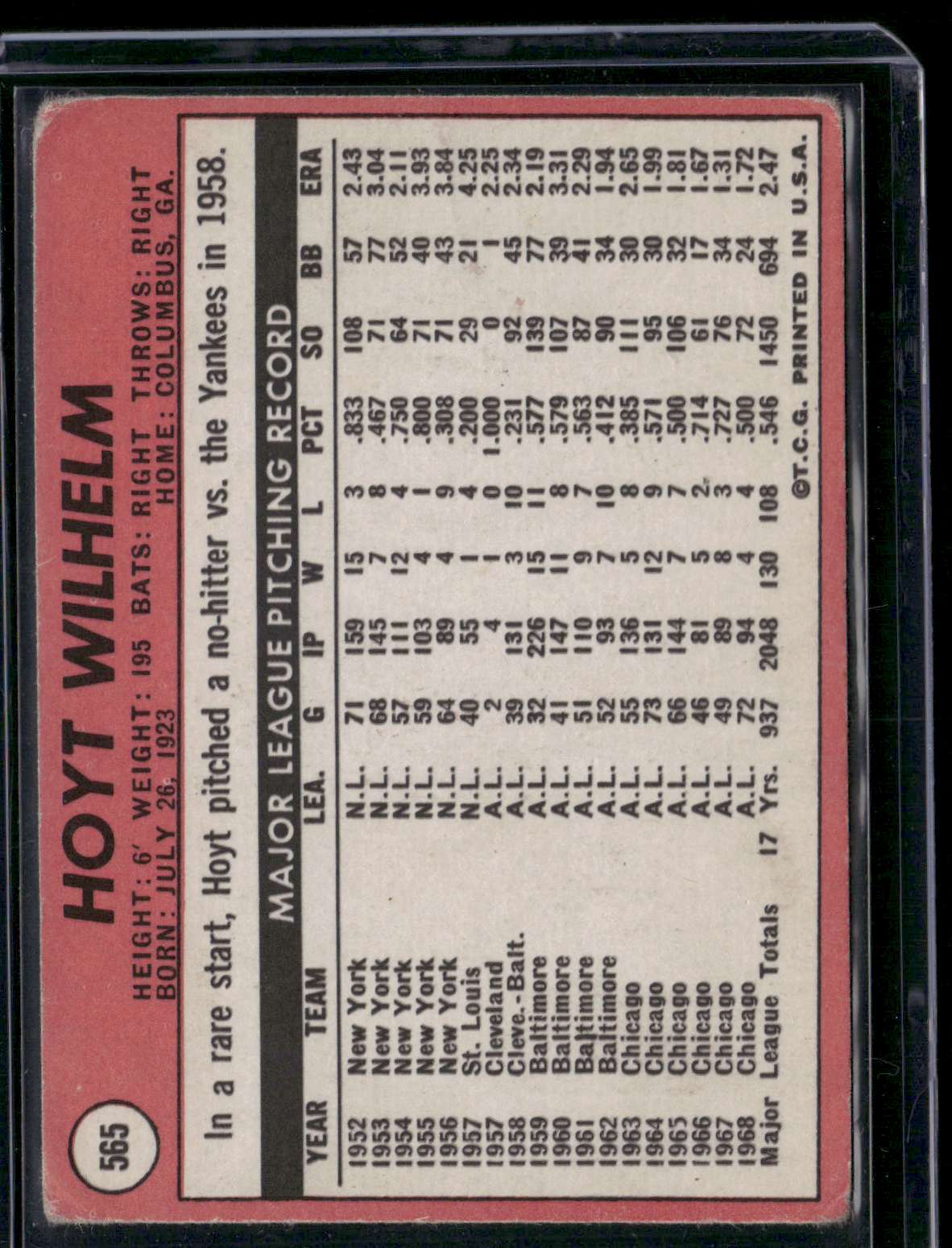 1969 Topps HOYT WILHELM #565