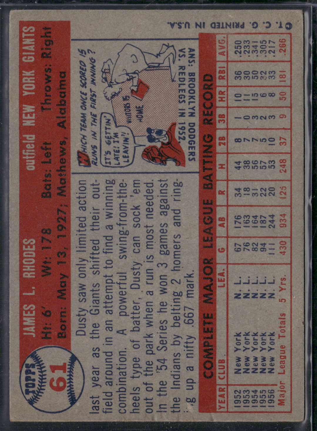 1957 Base DUSTY RHODES #61