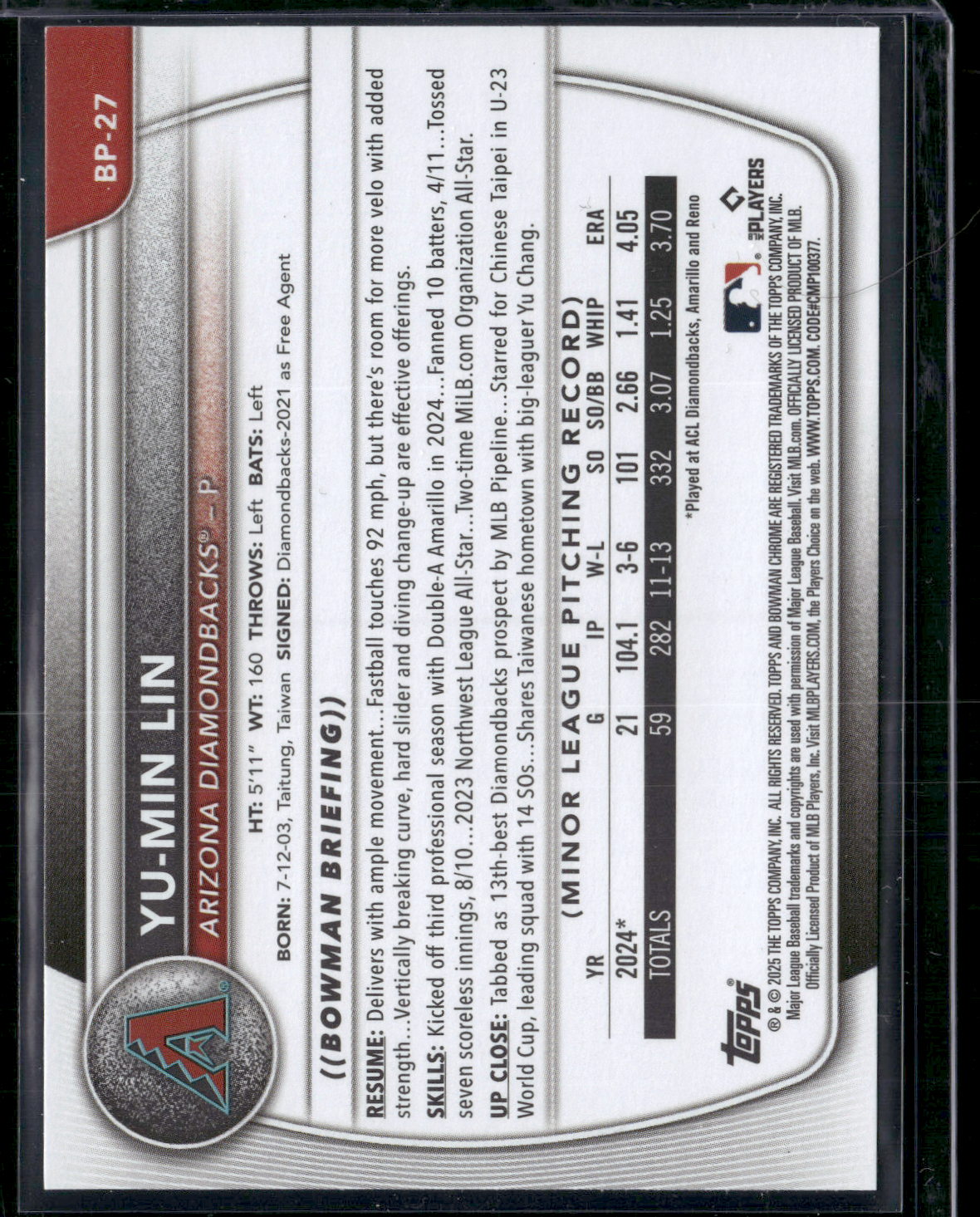 2025 Bowman YU-MIN LIN #BP-27 1st Bowman