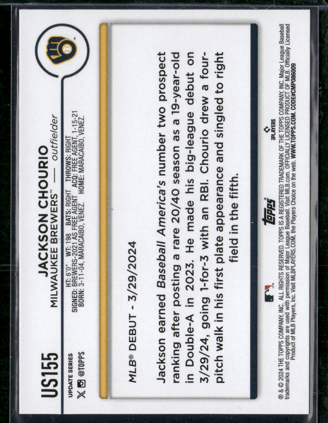 2024 Update JACKSON CHOURIO #US155 Rookie