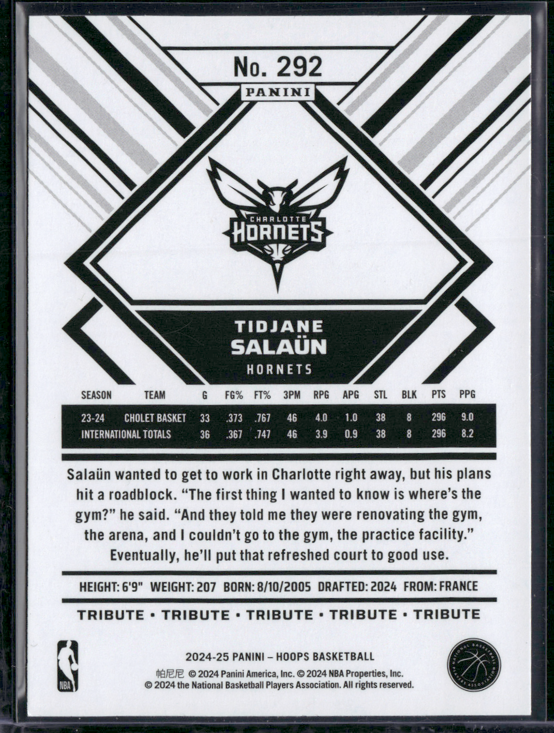 2024-2025 NBA Hoops TIDAJANE SALAUN #292 Rookie Card RC
