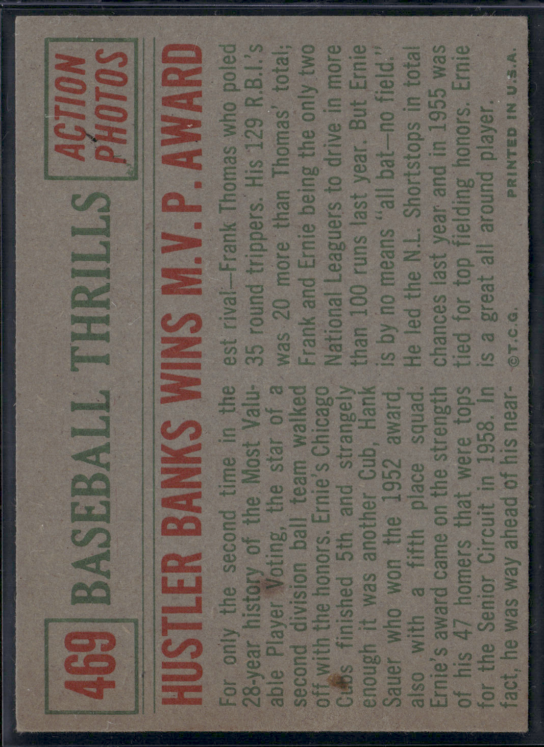 1959 Topps HUSTLER BANKS WINS MVP AWARD (ERNIE BANKS) #469 Baseball Thrills