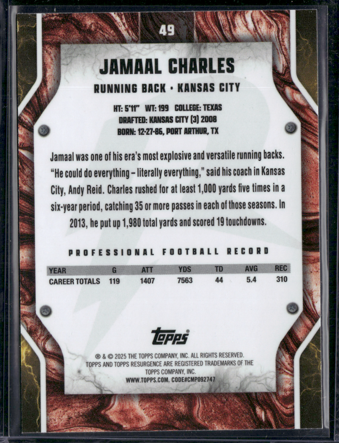 2024 Topps Resurgence JAMAAL CHARLES #49