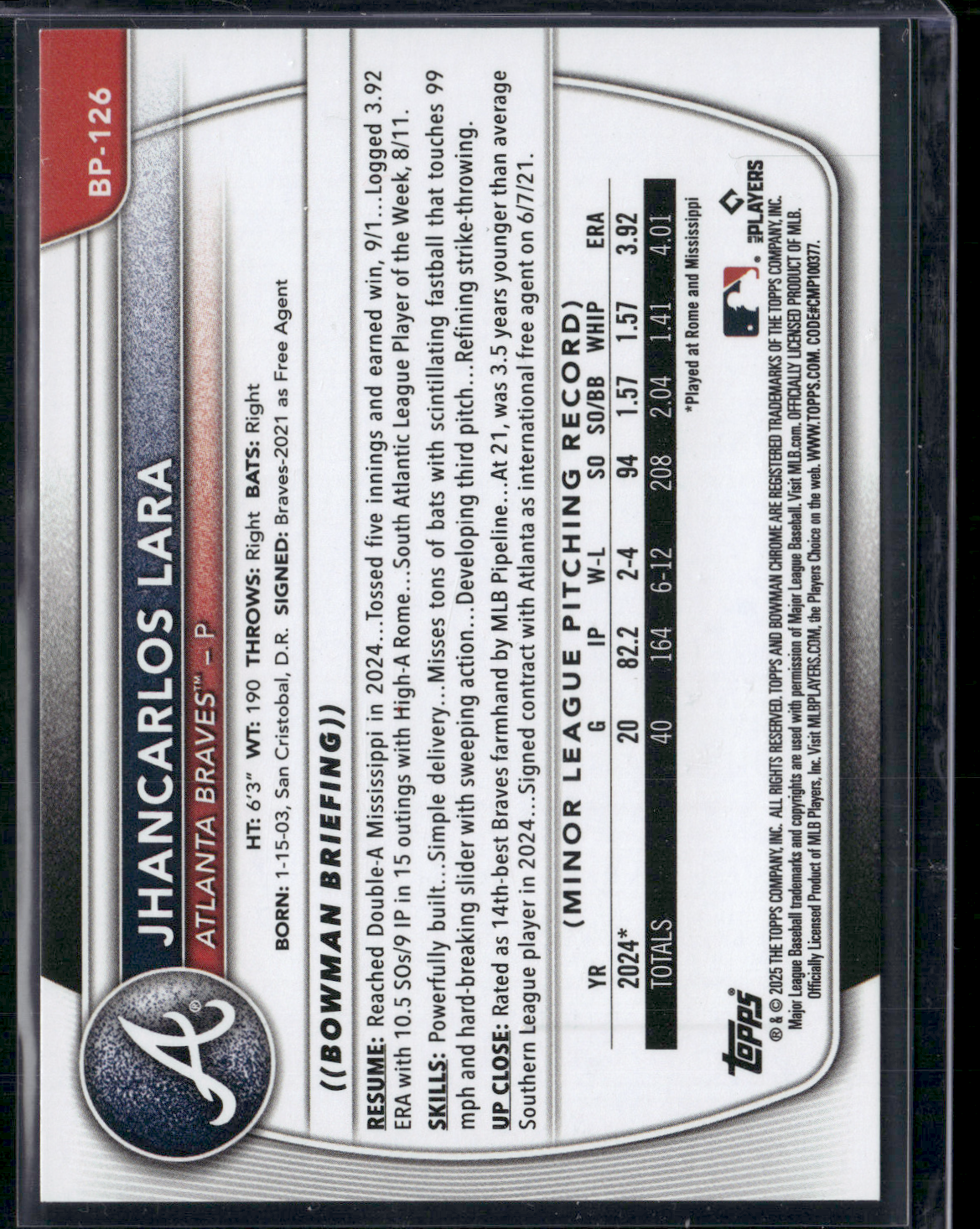2025 Bowman JHANCARLOS LARA #BP-126 1st Bowman