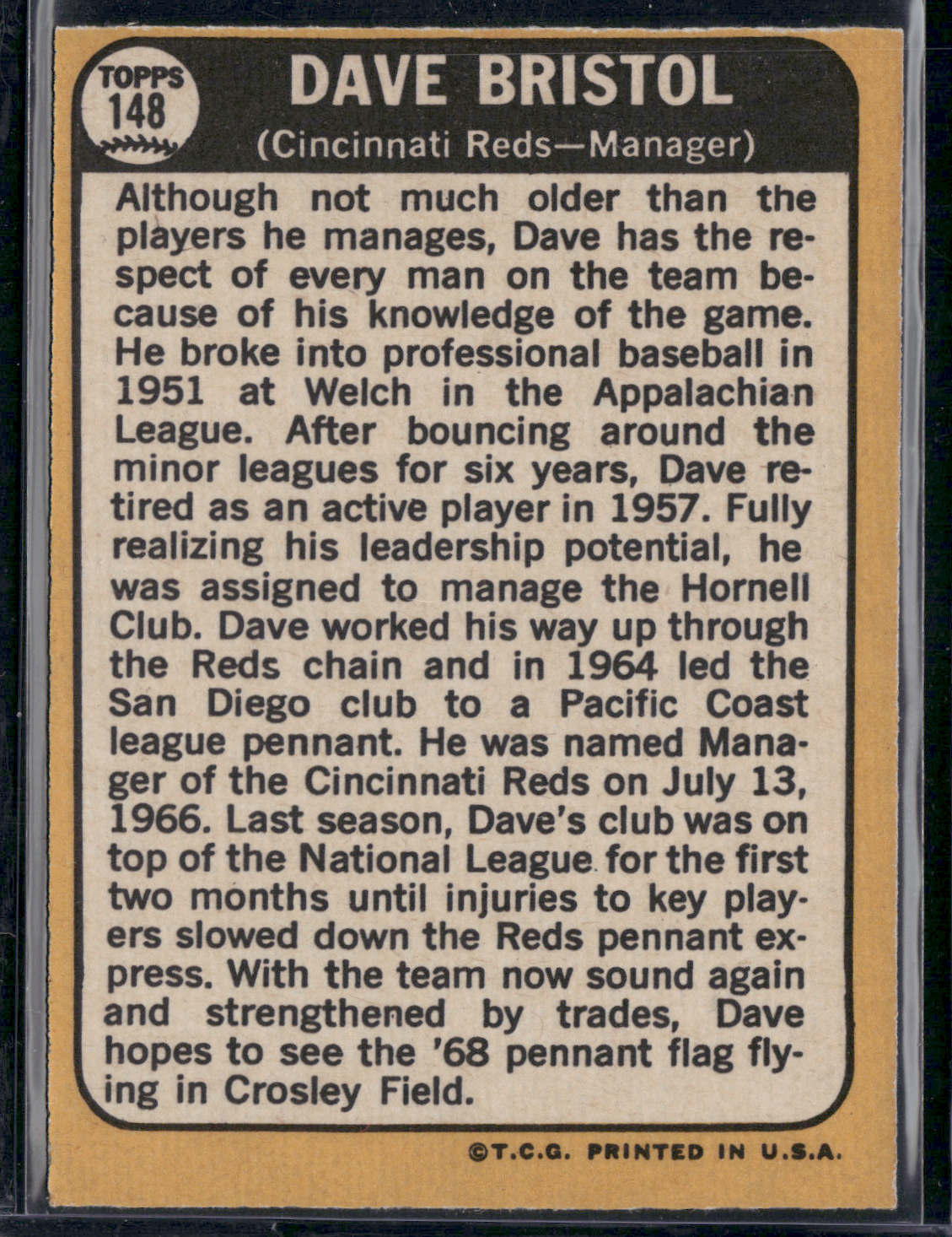 1968 Topps DAVE BRISTOL #148