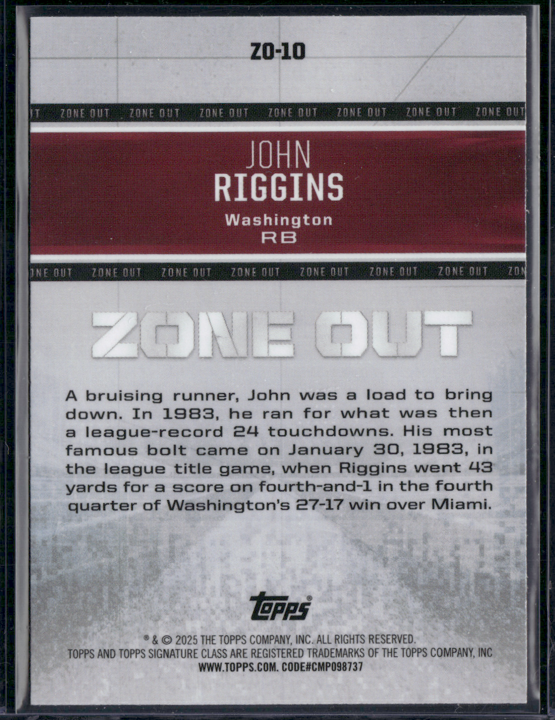 2024 Topps Signature Class JOHN RIGGINS #ZO-10 ZONE OUT