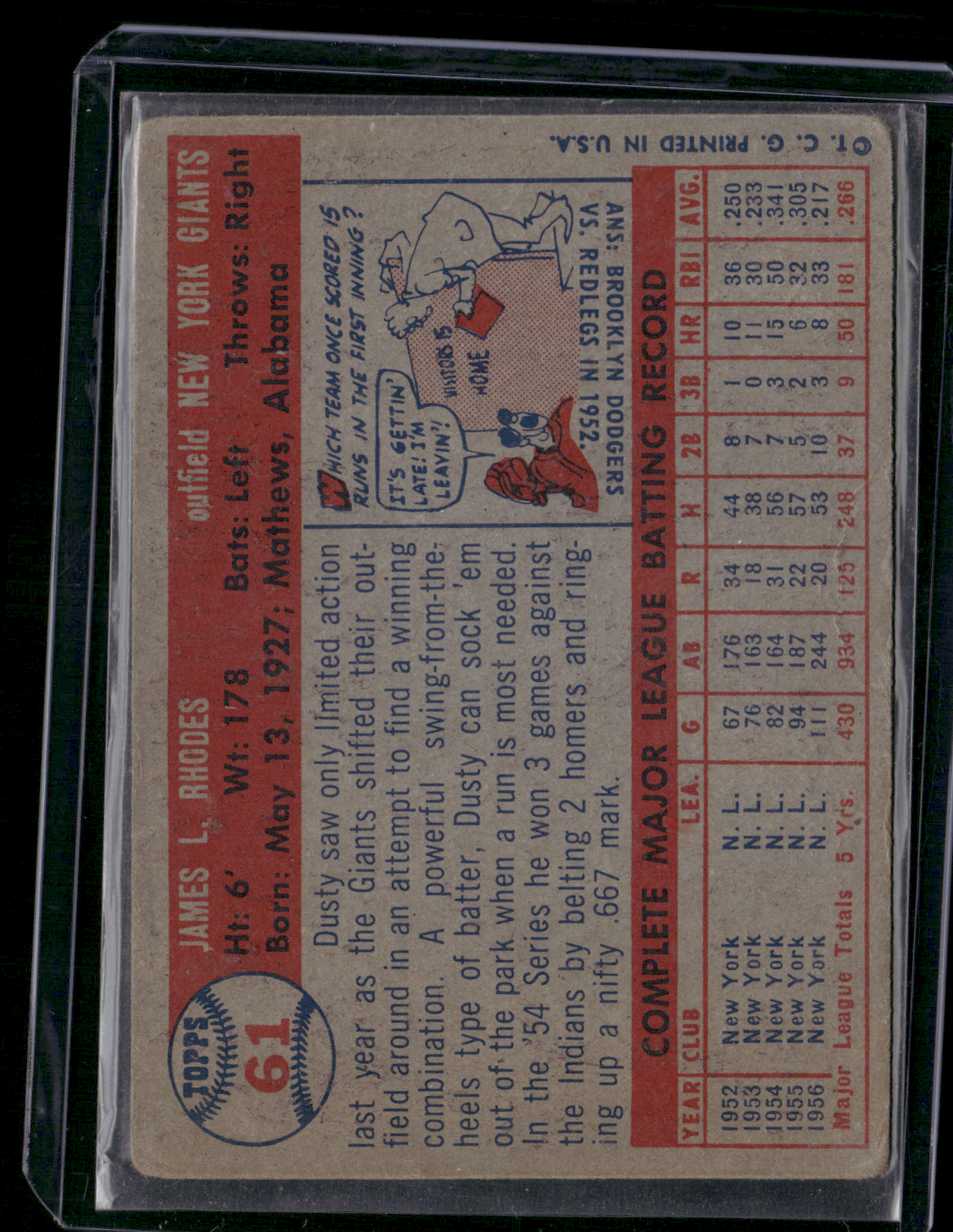 1957 Topps DUSTY RHODES #61