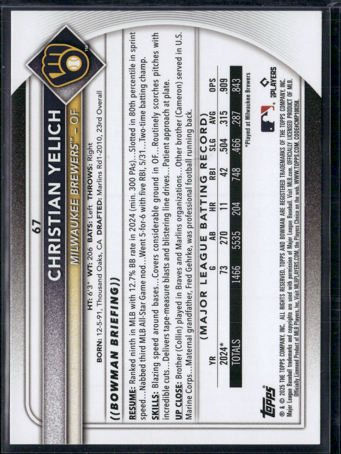 2025 Bowman CHRISTIAN YELICH #67