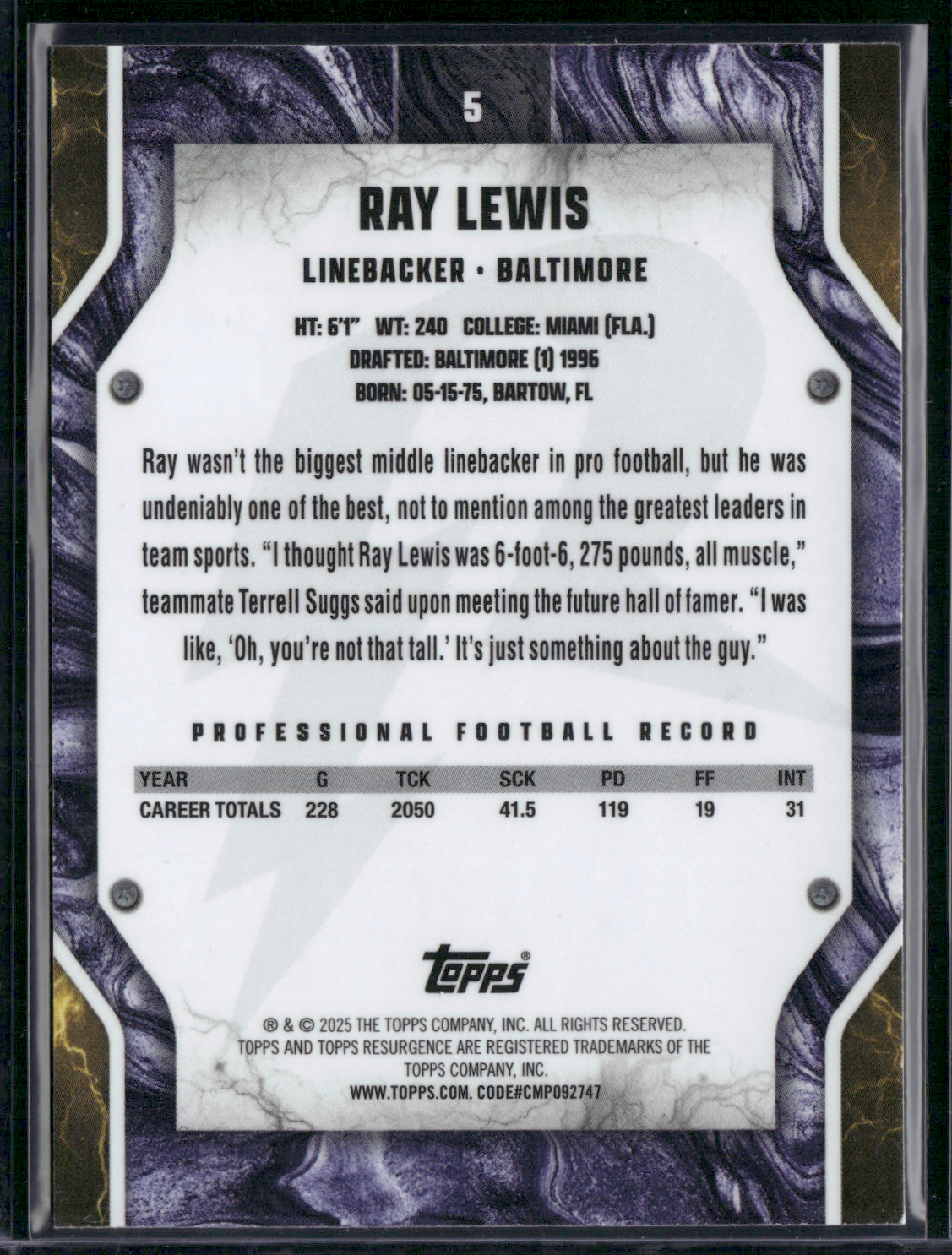 2024 Topps Resurgence RAY LEWIS #5