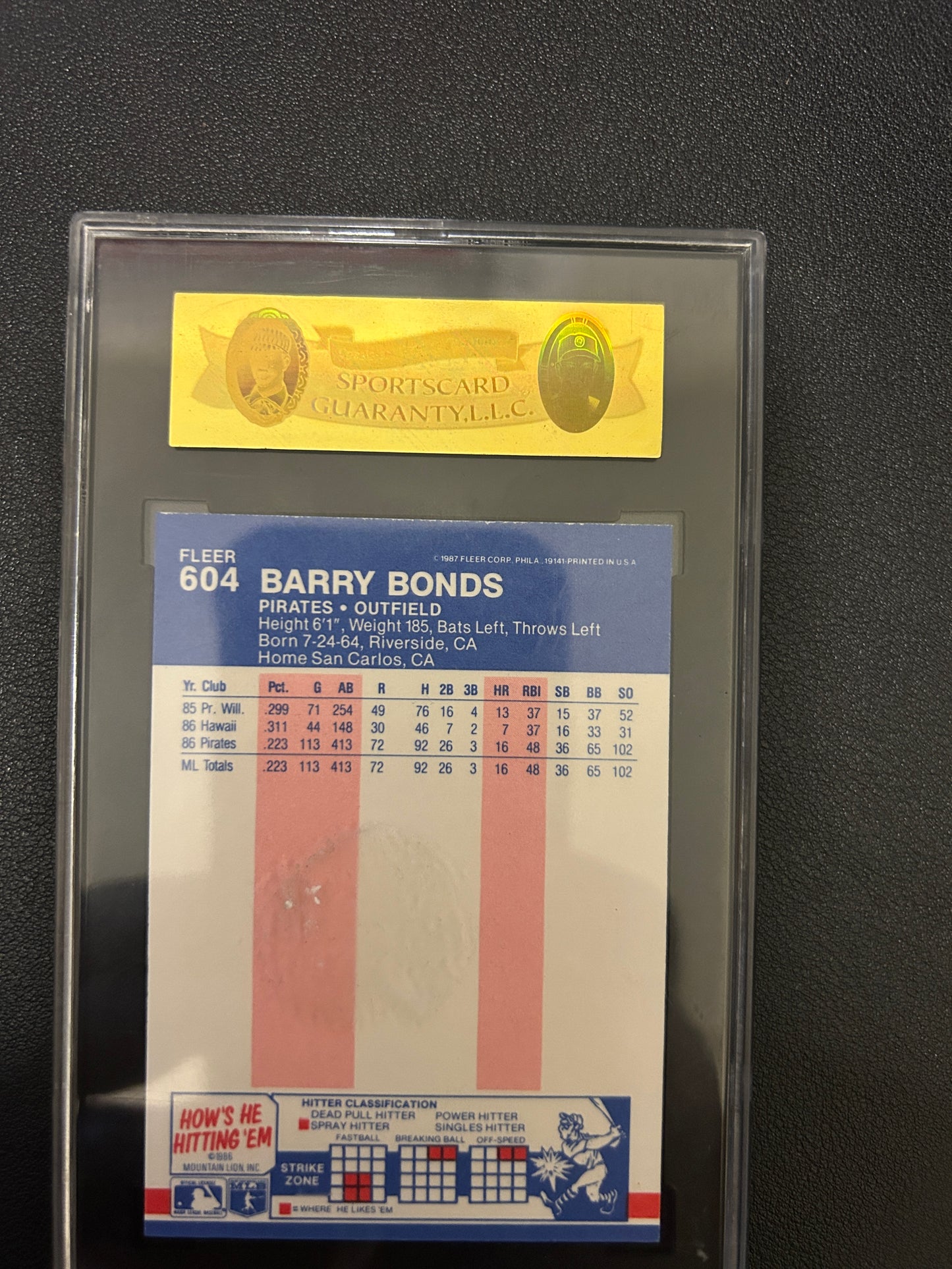 1987 Fleer Barry Bonds #604 SGC 7.5