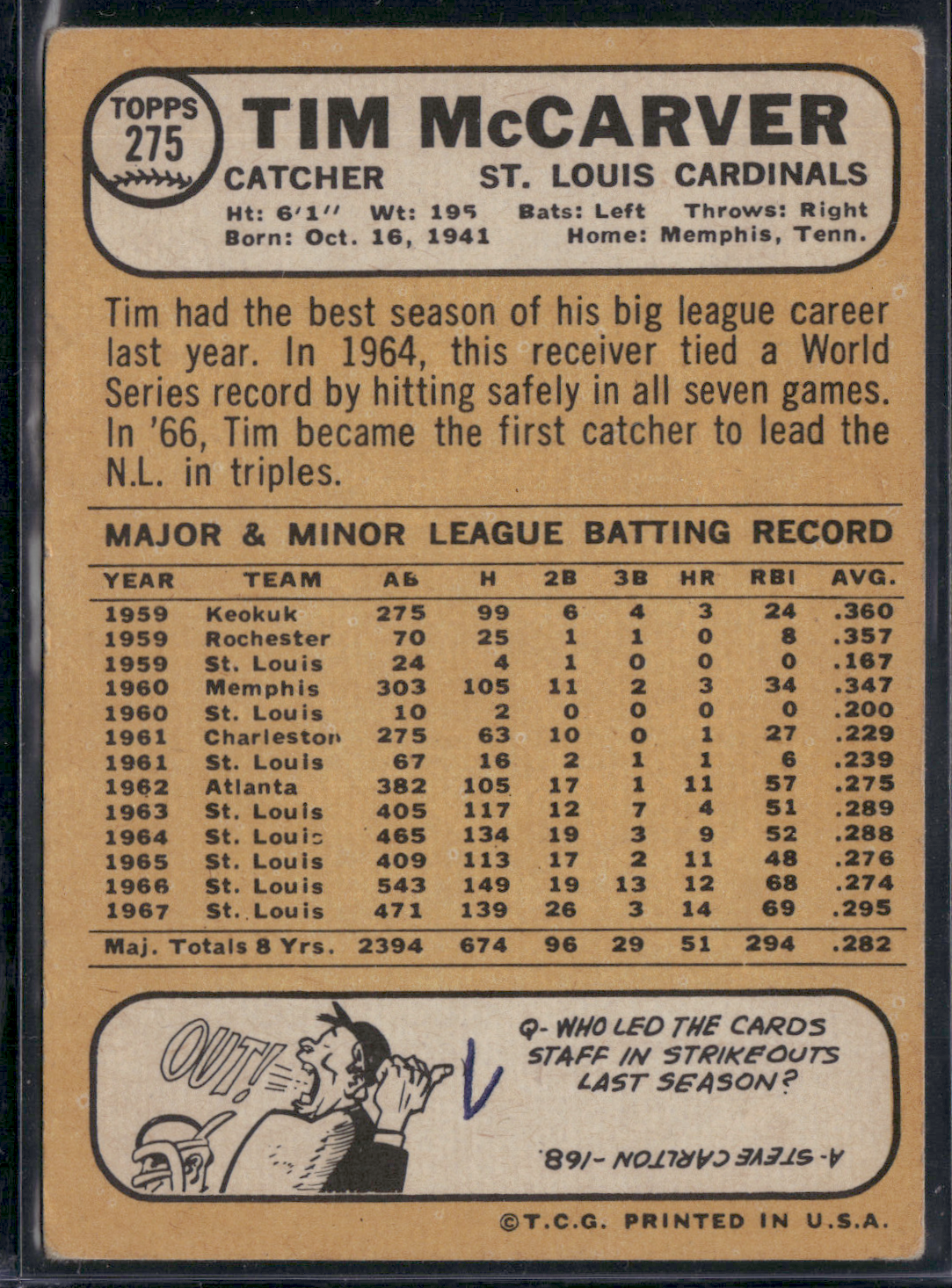 1968 Topps TIM MCCARVER #275