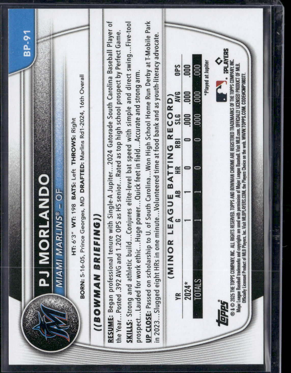 2025 Bowman PJ MORLANDO #BP-91 1st Bowman