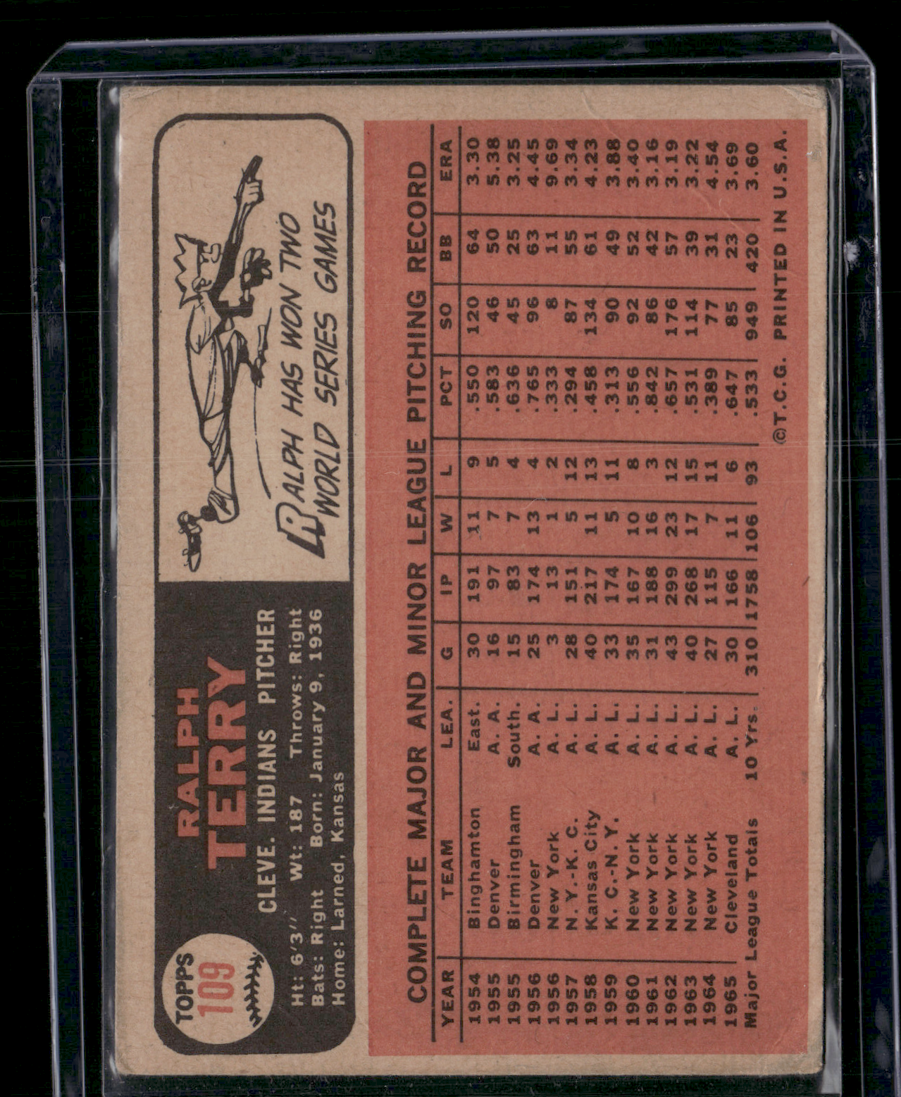 1966 Topps RALPH TERRY #109