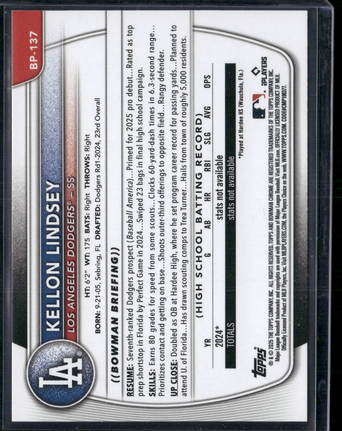 2025 Bowman KELLON LINDSEY #BP-137