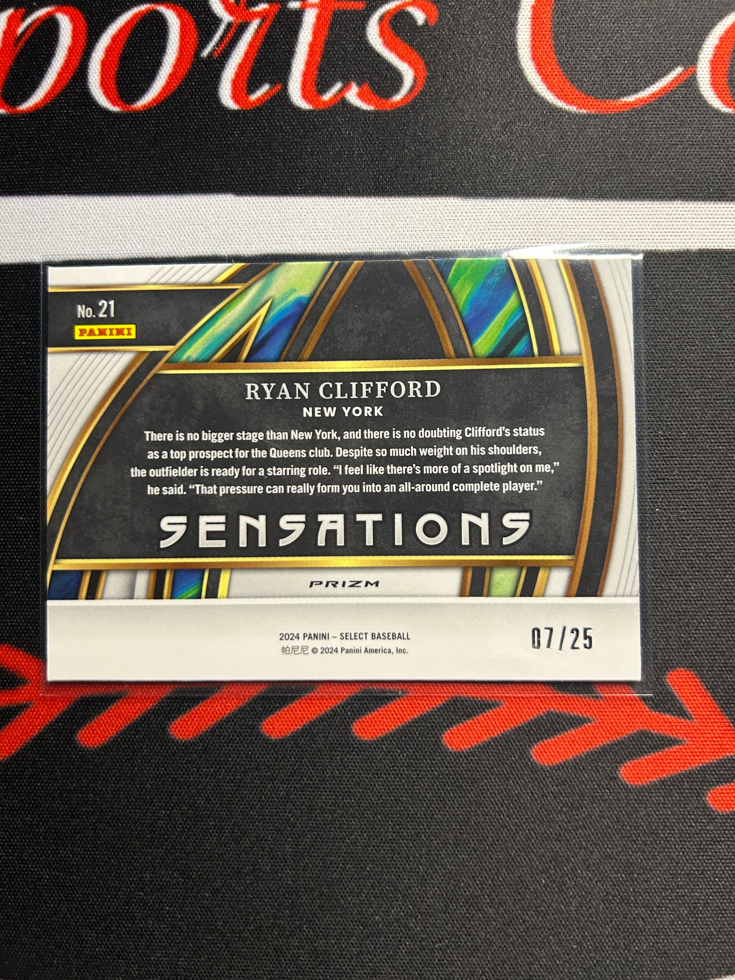 2024 Select Baseball RYAN CLIFFORD #21 Gold Mojo Prizm 7/25 Sensations