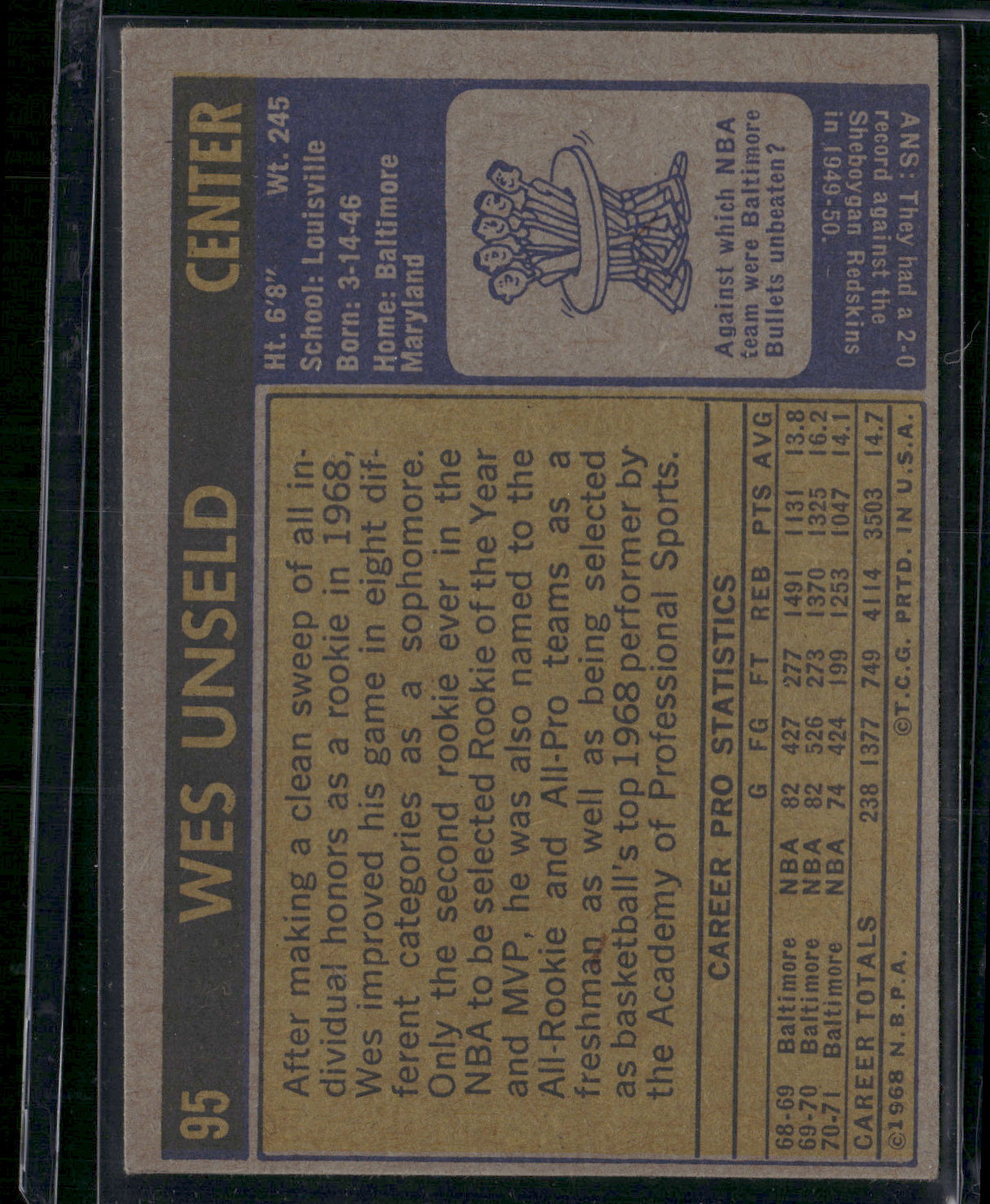 1971-72 Topps WES UNSELD #95