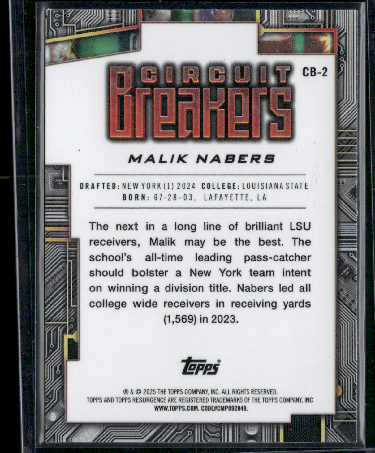 2024 Topps Resurgence MALIK NABERS #CB-2 CIRCUIT BREAKERS Rookie Card RC