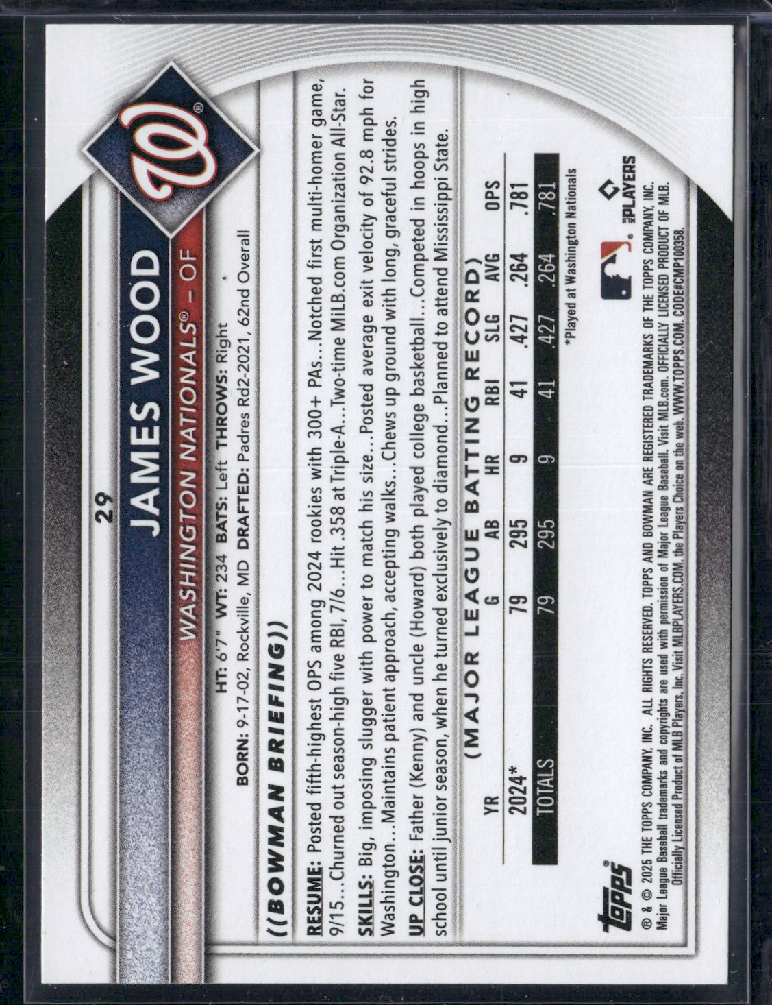 2025 Bowman JAMES WOOD Rookie Card RC #29