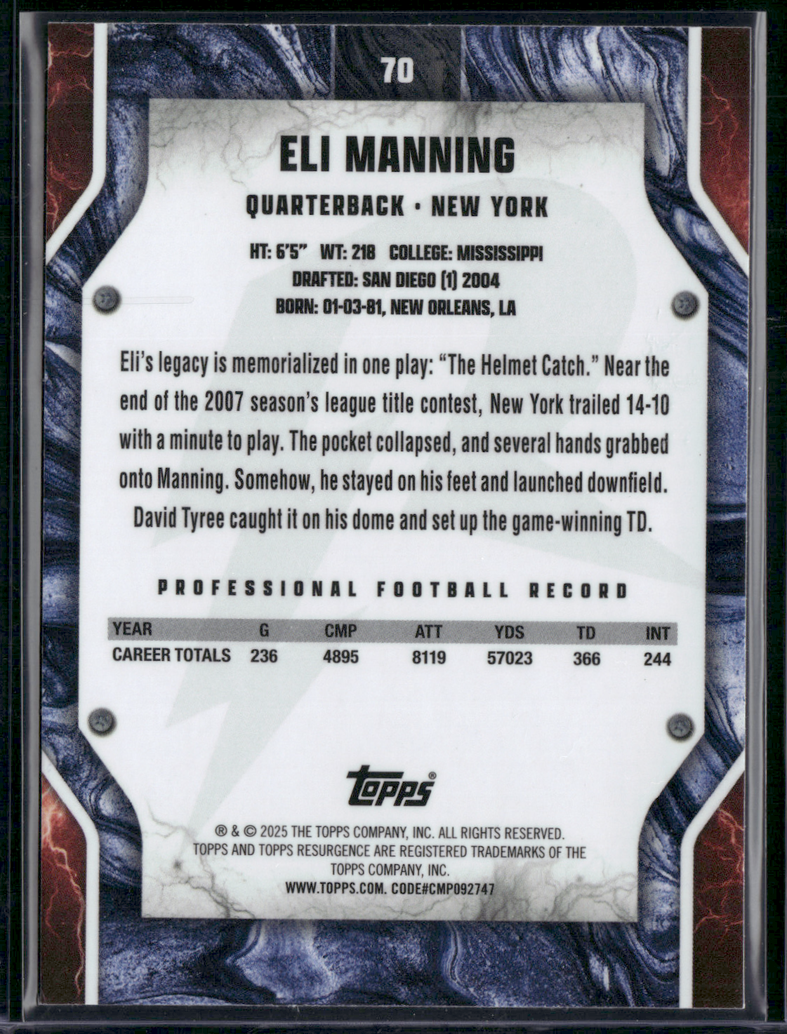 2024 Topps Resurgence ELI MANNING #70