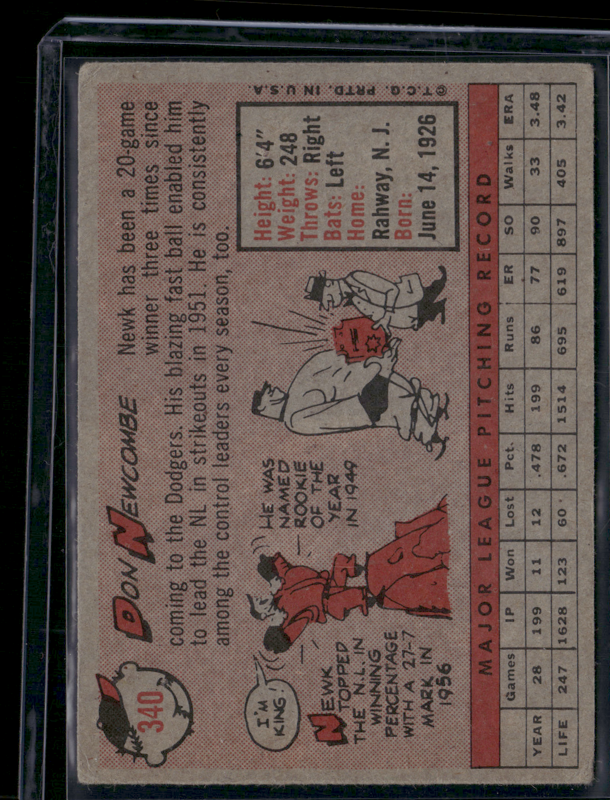 1958 Topps DON NEWCOMBE #340