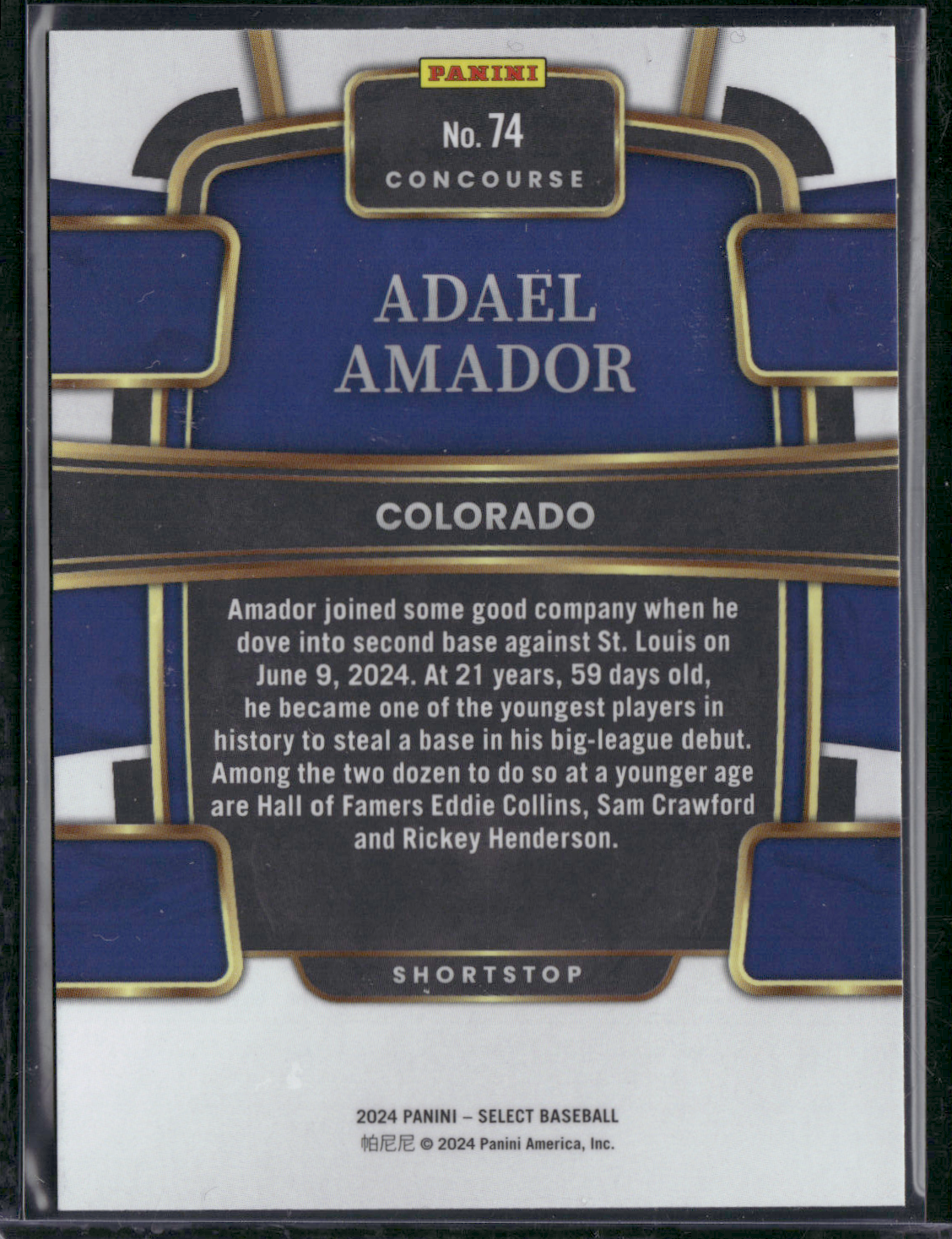 2024 Select Baseball ADAEL AMADOR #74 Concourse Rookie RC