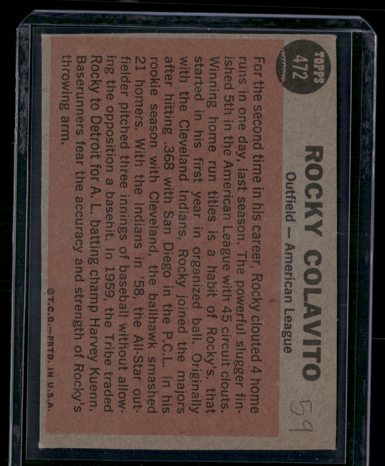 1962 Topps ROCKY COLAVITO #472 AL ALL STAR