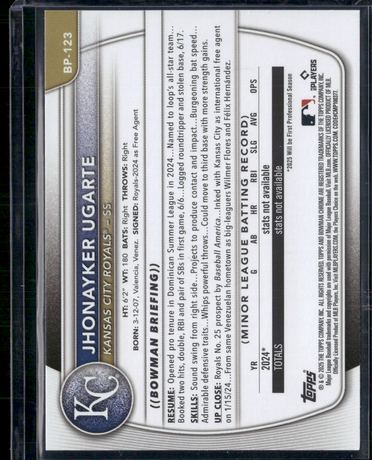 2025 Bowman JHONAYKER UGARTE #BP-123 1st Bowman