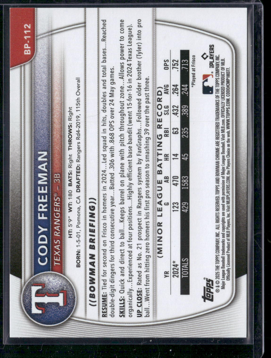 2025 Bowman CODY FREEMAN #BP-112 1st Bowman