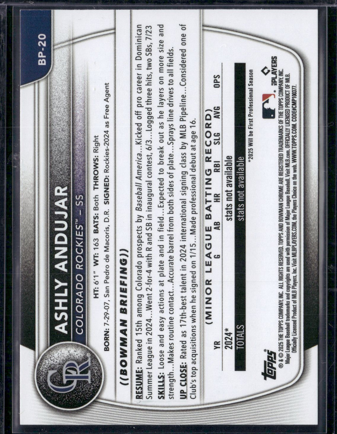 2025 Bowman ASHLY ANDUJAR #BP-20 1st Bowman