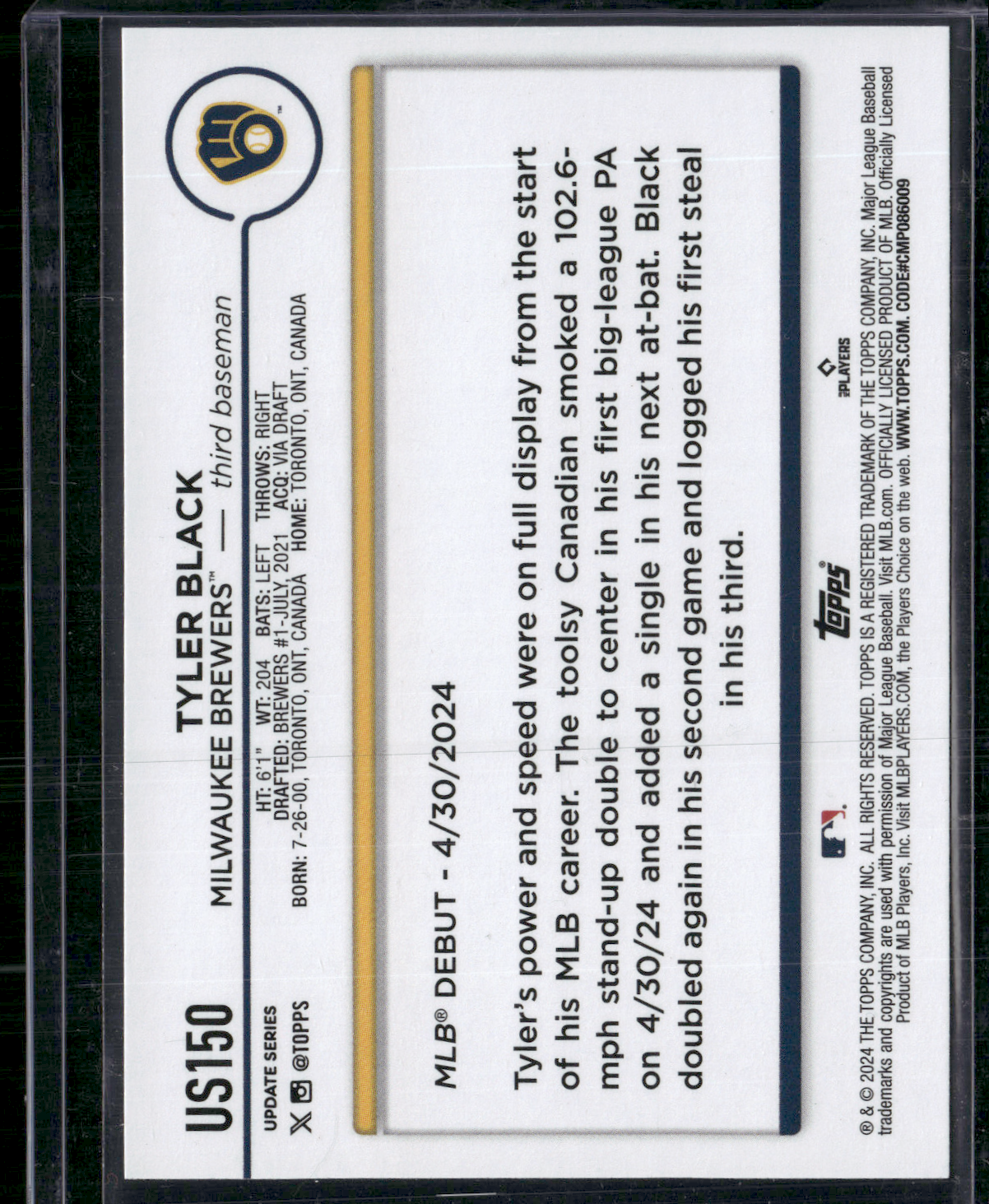 2024 Update TYLER BLACK #US150 Rookie