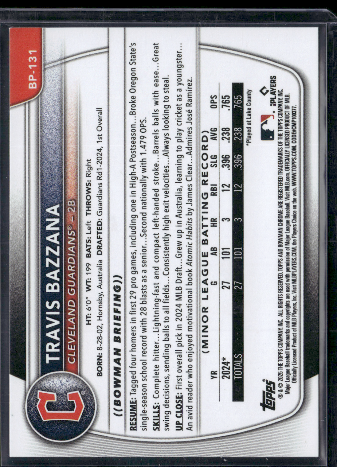 2025 Bowman TRAVIS BAZZANA #BP-131