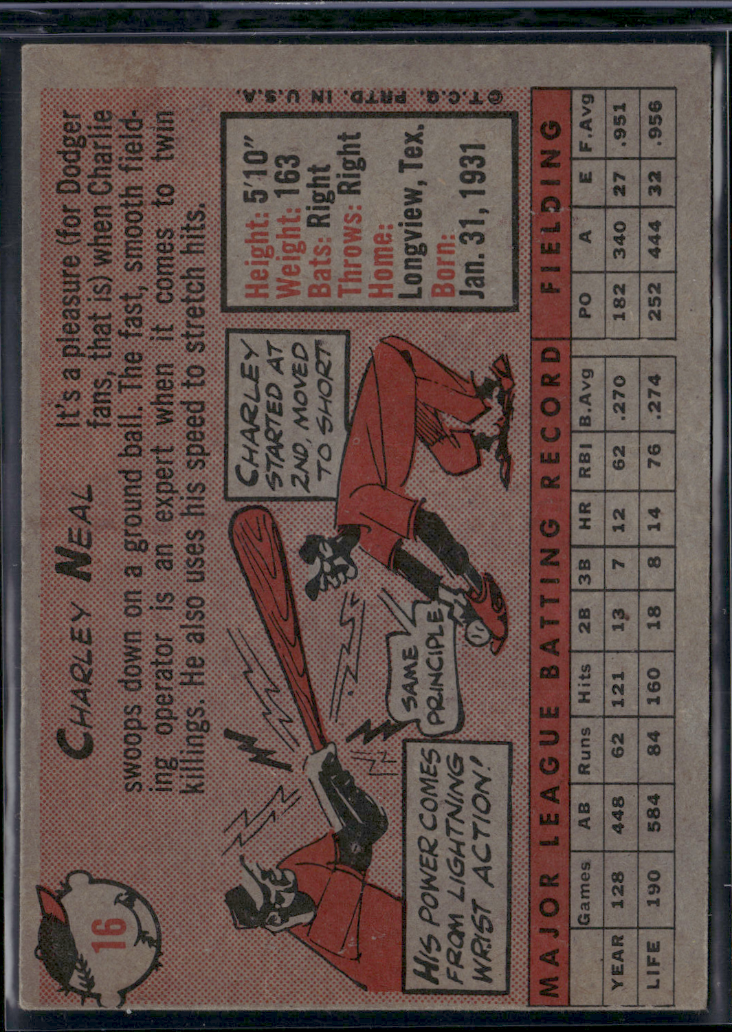 1958 Topps CHARLEY NEAL #16