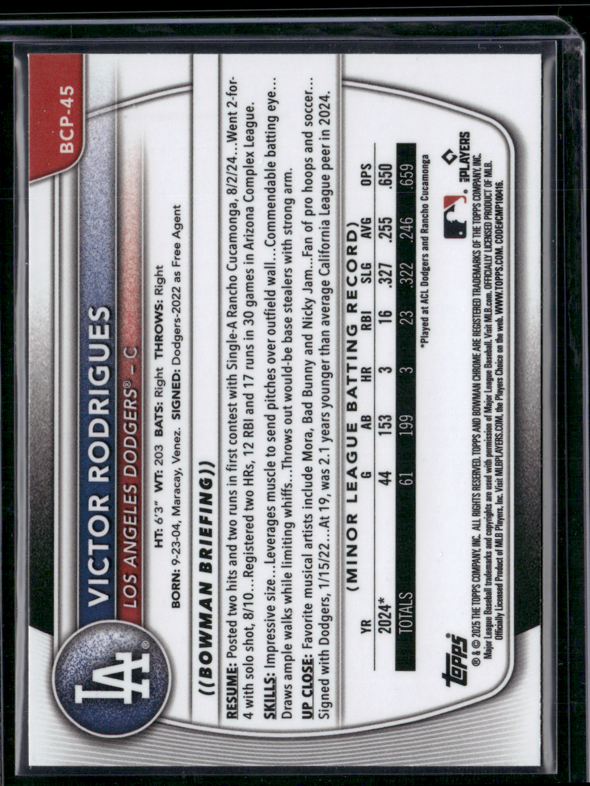 2025 Bowman VICTOR RODRIGUES #BCP-45 Chrome 1st Bowman