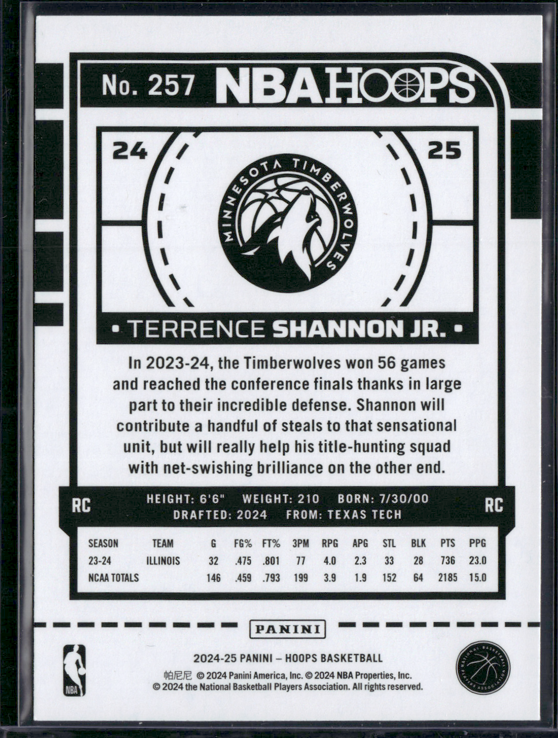 2024-2025 NBA Hoops TERRENCE SHANNON JR. #257 RC