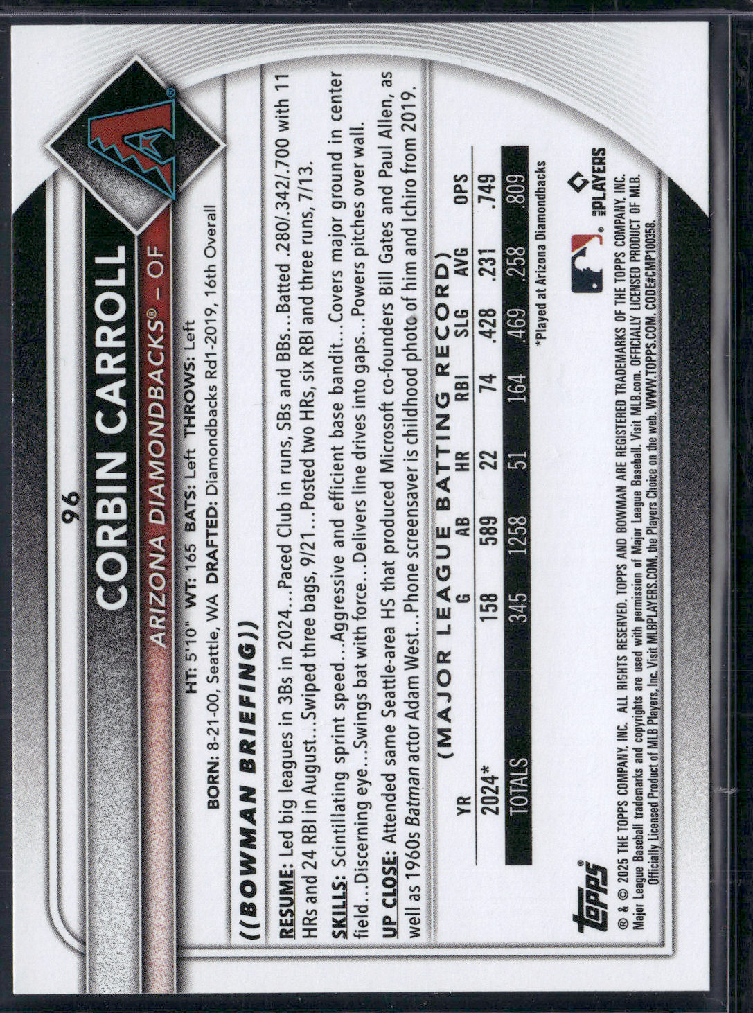 2025 Bowman CORBIN CARROLL #96