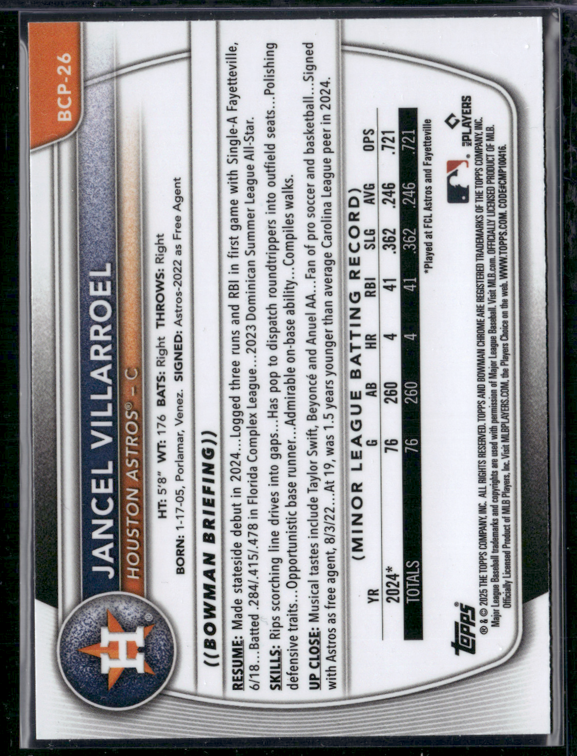 2025 Bowman JANCEL VILLARROEL #BCP-26 1st Bowman Chrome