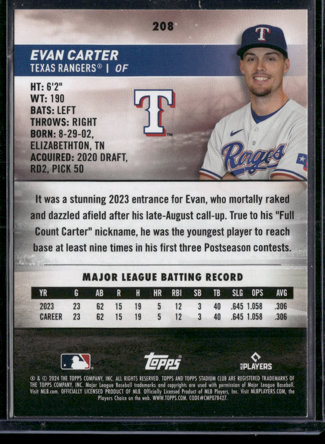 2024 Stadium Club EVAN CARTER RC #208