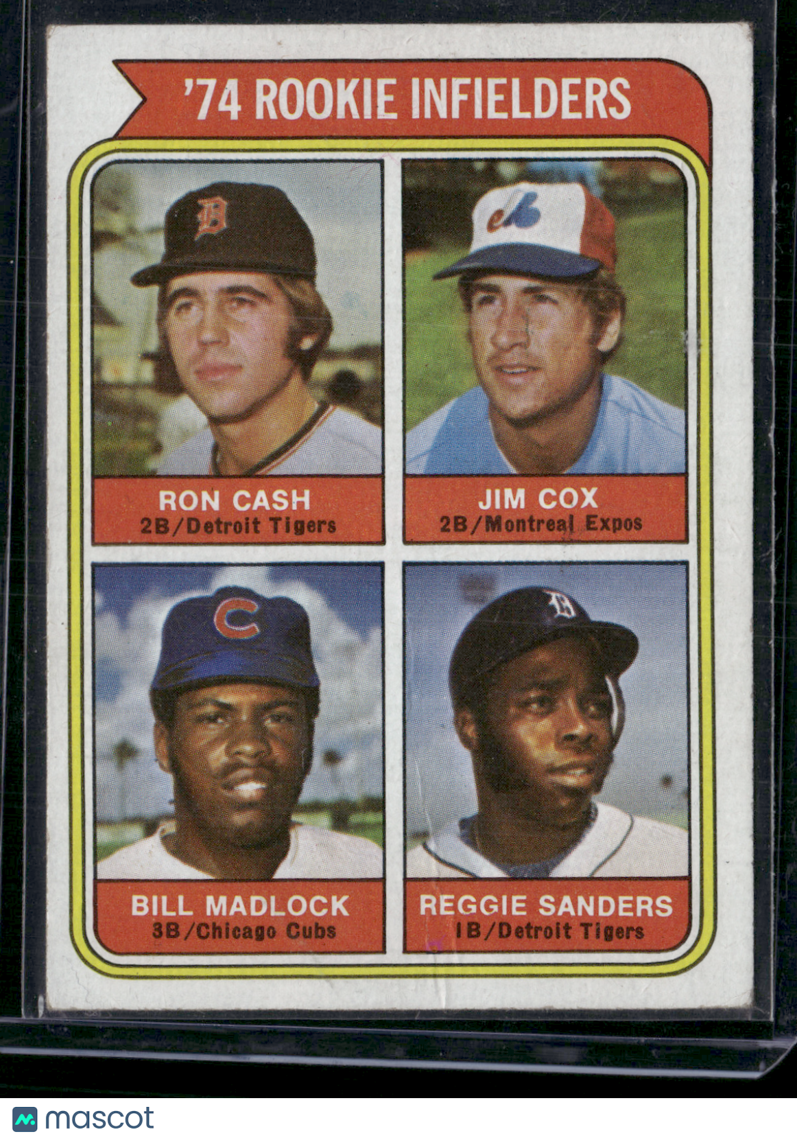 1974 Topps RON CASH/JIM COX/BILL MADLOCK/REGGIE SANDERS #600 Rookie Infielders