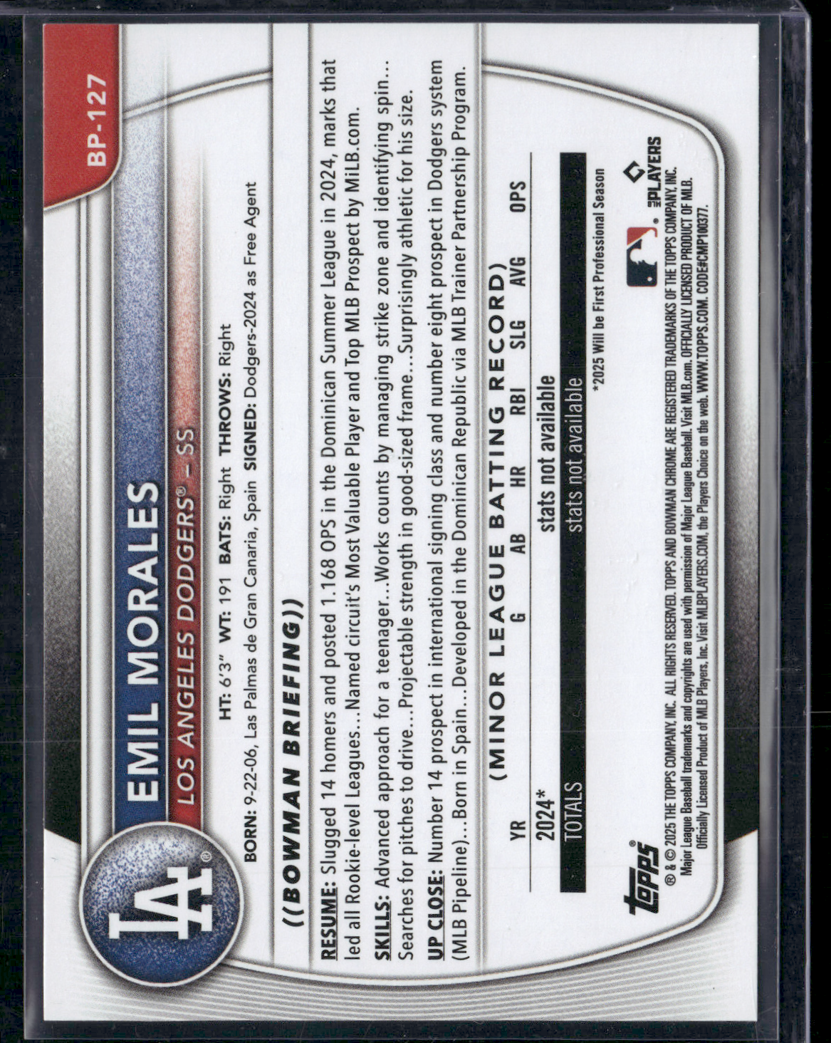 2025 Bowman EMIL MORALES #BP-127